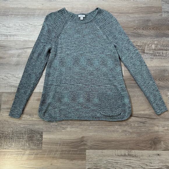 Pure Jill Teal Marled Knit Linen Blend Pullover Sweater Pocket Size Small - Picture 1 of 6